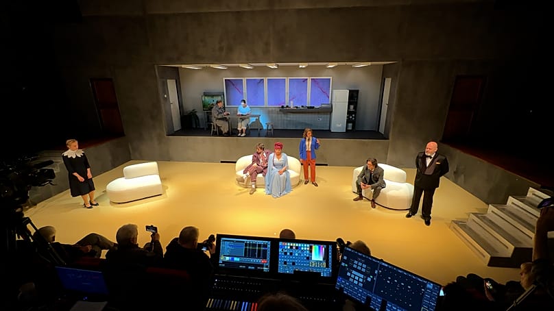 Scena spektaklu "Otwórz oczy" Igora Gorzkoskiego, Teatr Polski, 19 maja 2026 roku.