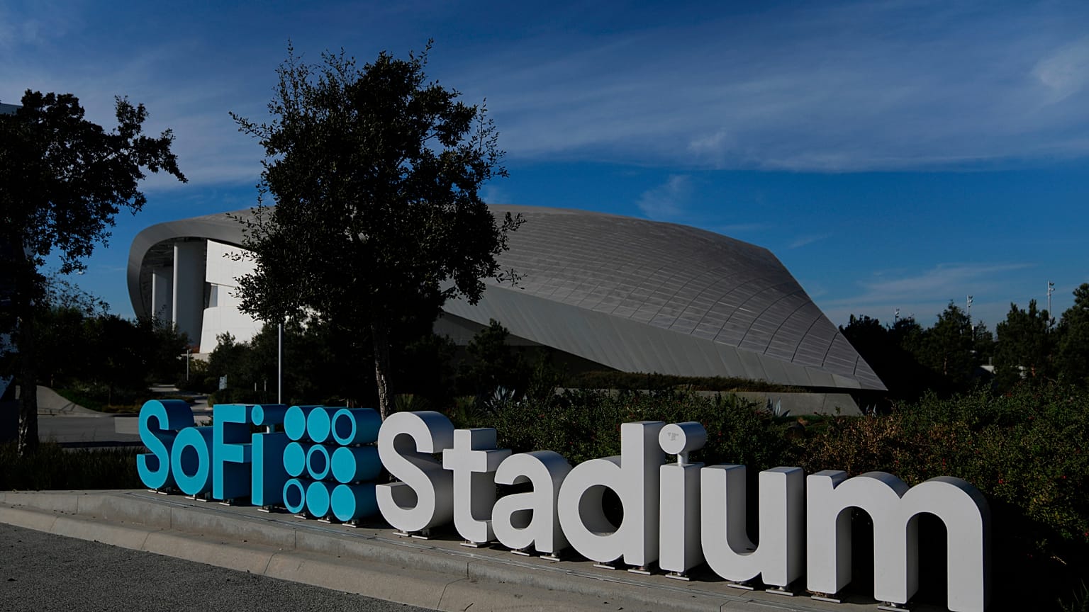 FILE - The exterior of SoFi Stadium is seen before an NFL football game on Dec. 19, 2024, in Inglewood, Calif. (