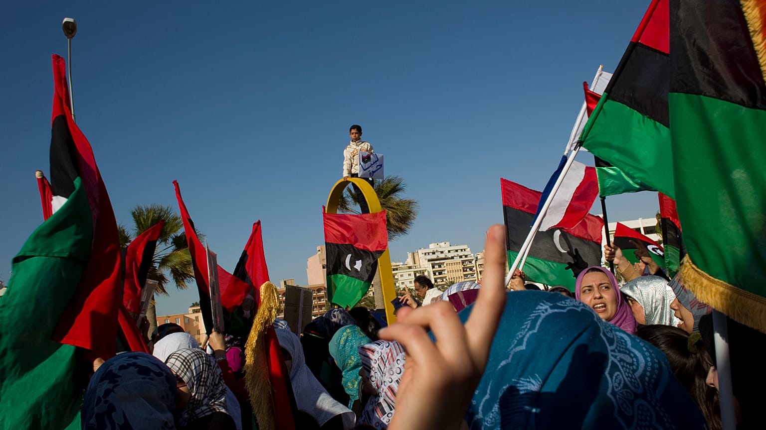 Protesters rally against Libyan leader Muammar Gaddafi in Benghazi, Libya, Saturday, April 23, 2011