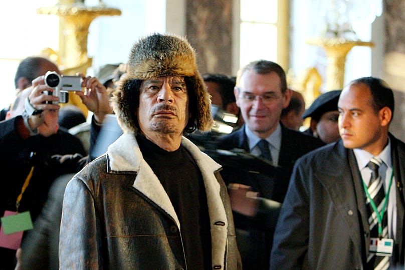 Libyan leader Col. Moammar Gaddafi visits the Chateau de Versailles, southwest of Paris, Dec. 14, 2007