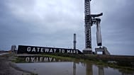 The booster for SpaceX's mega rocket Starship is prepared for a test flight from Starbase, Texas, 19 May 2026