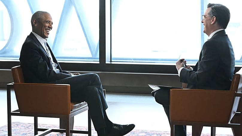 Barack Obama and Stephen Colbert