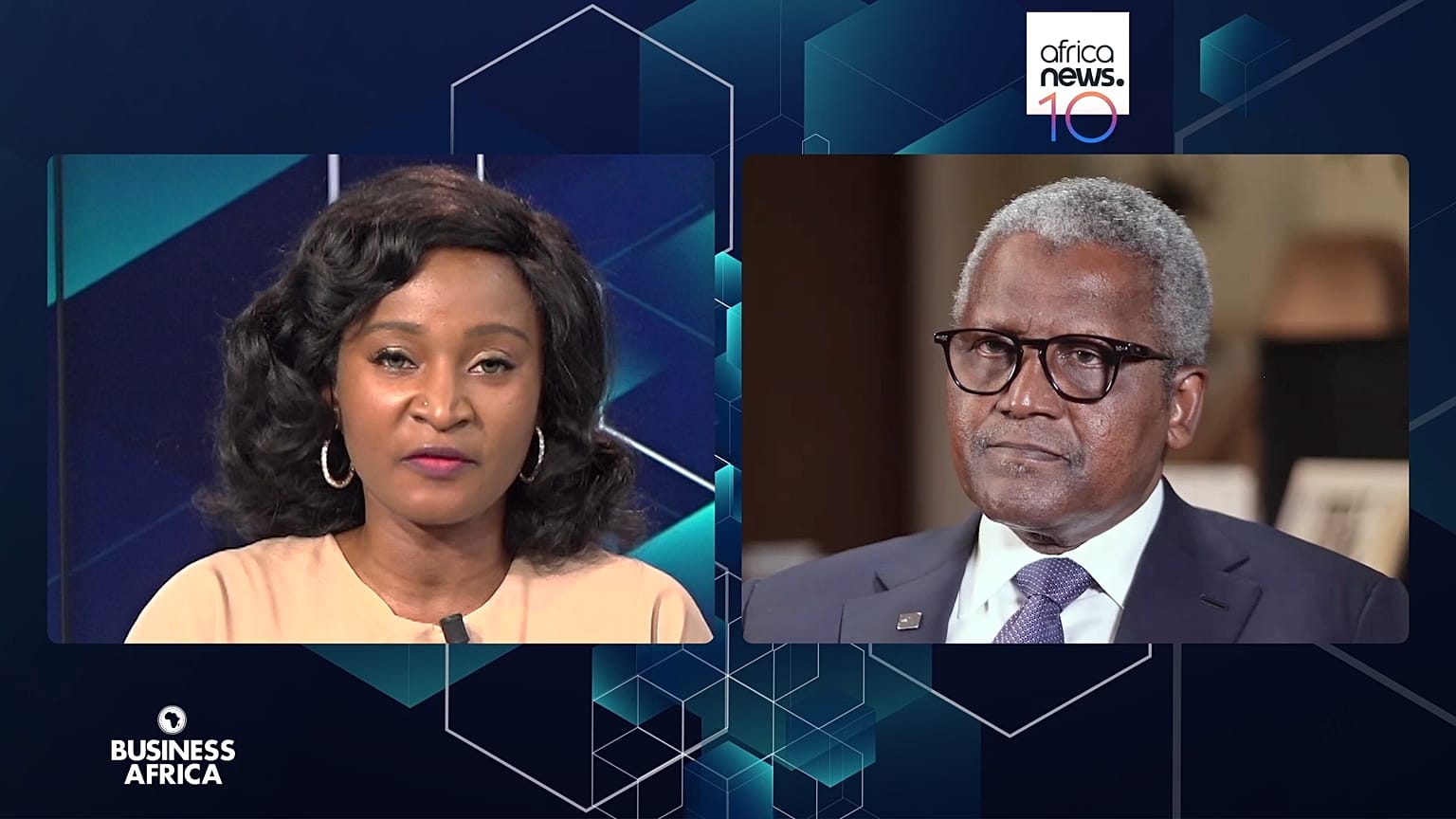 Afolake Oyinloye, producer of Business Africa and Aliko Dangote, president of Dangote Group ©