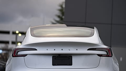 A Tesla vehicle is seen at a Tesla facility Wednesday, April 15, 2026, in Portland, Ore. 