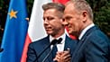 El primer ministro húngaro Péter Magyar y el primer ministro polaco Donald Tusk en Varsovia, el 20 de mayo 2026.