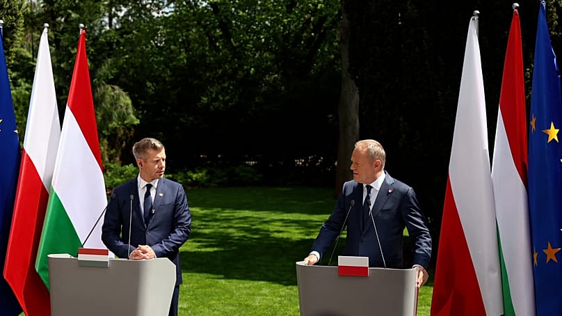 Premier Węgier Péter Magyar i premier Polski Donald Tusk w Warszawie, 20.05.2026 r. 