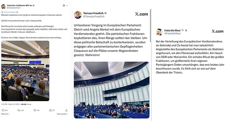 Posts claim that attendees in the European Parliament were hired or random are false. 