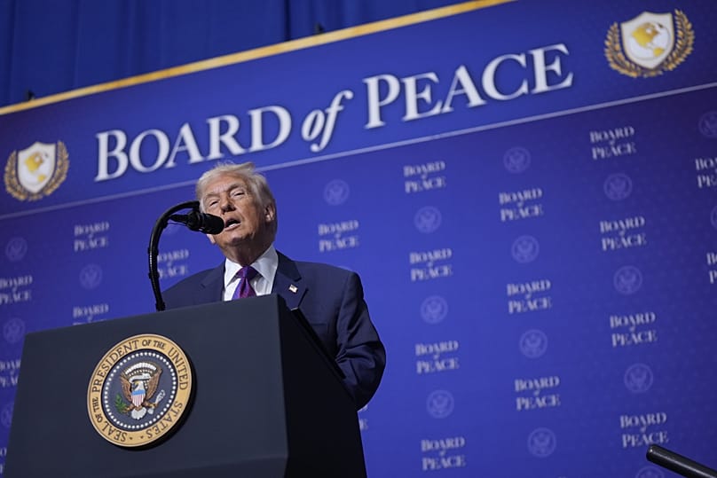 US President Donald Trump speaks during a Board of Peace meeting at the US Institute of Peace in Washington, 19 February, 2026