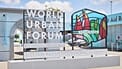 FILE: World Urban Forum logo in front of the venue in Baku, 17 May 2026