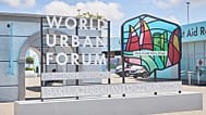 FILE: World Urban Forum logo in front of the venue in Baku, 17 May 2026