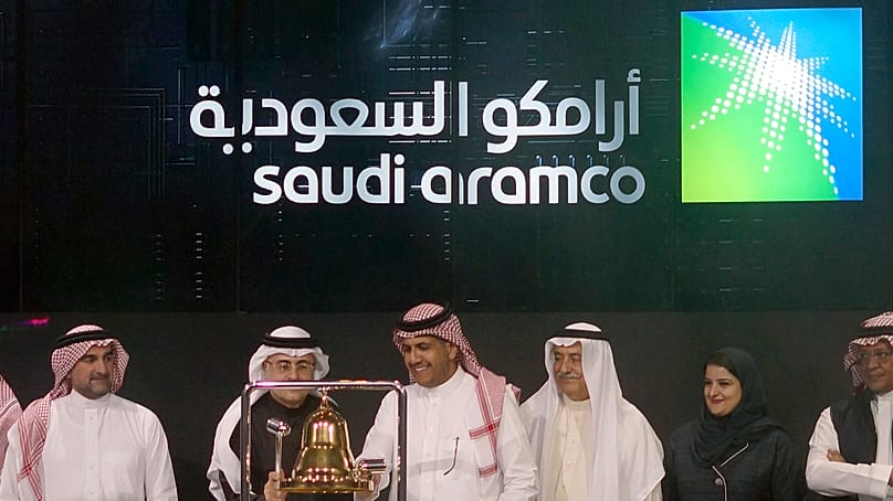 FILE - A ceremony marking the debut of Aramco's initial public offering (IPO) on the Riyadh's stock market, in Riyadh, Saudi Arabia, 11 Dec 2019. 