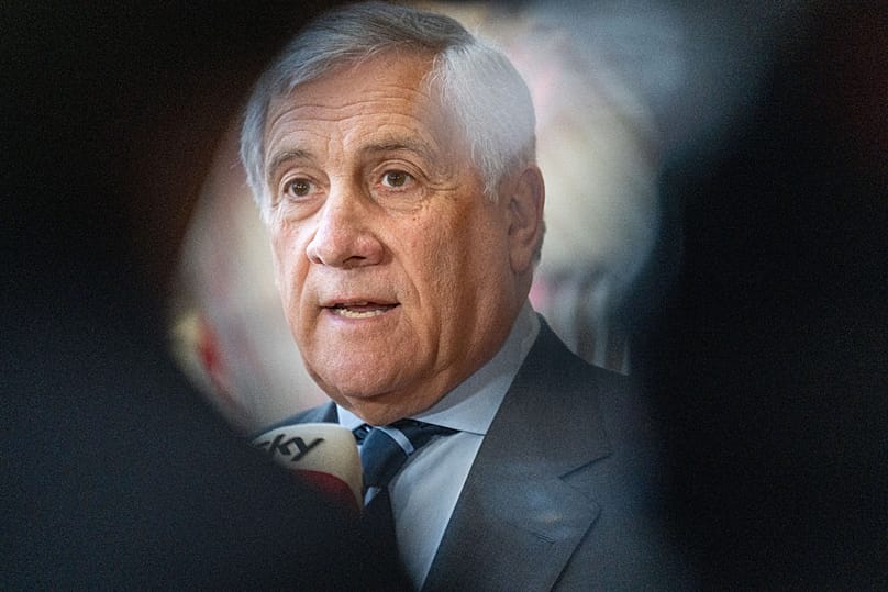 Italy's Foreign Minister Antonio Tajani speaks with the media as he arrives for a meeting of EU foreign ministers at the European Council building in Brussels, 11 May, 2026