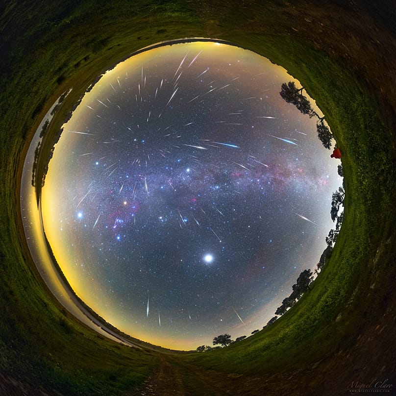 All Sky VR 360º – Vía Láctea en invierno y Júpiter brillando durante la lluvia de meteoros de las Gemínidas de 2023
