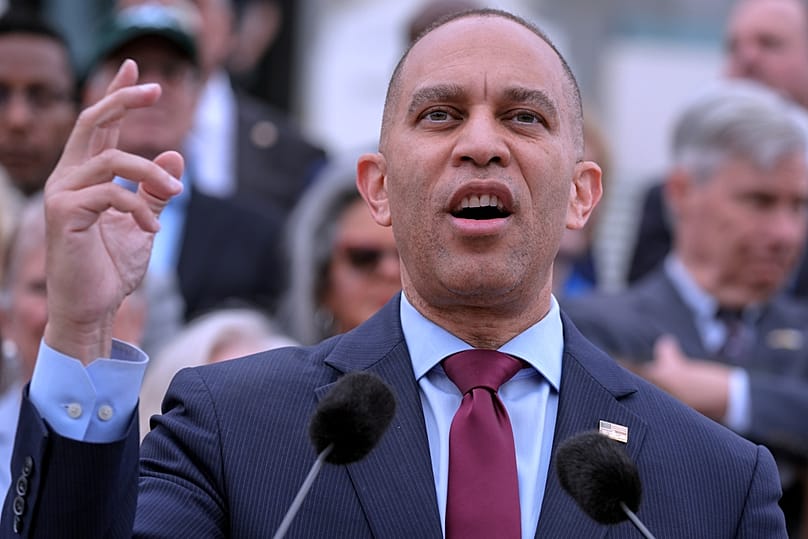 House Minority Leader Hakeem Jeffries speaks during a news conference on Capitol Hill, in Washington, Thursday, May 21, 2026