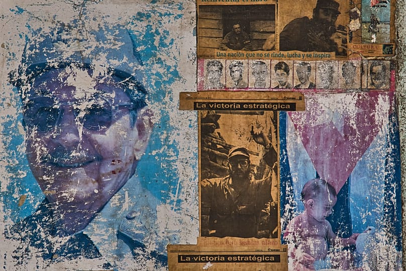 Images of Raul and Fidel Castro adorn the wall of a building that houses an art installation on the Cuban Revolution, in Havana, Cuba, Wednesday, May 20, 2026