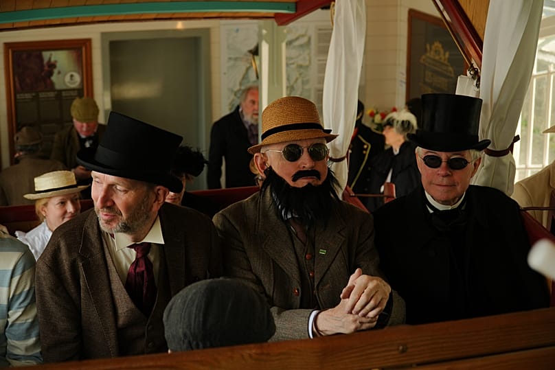 Members of the Sherlock Holmes Society of London, at the Reichenbach Falls, Switzerland, May 3, 2026.