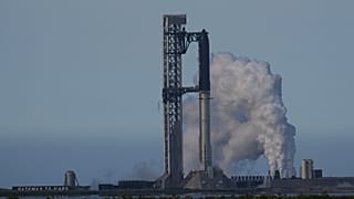 SpaceX's mega rocket Starship is prepared for a test flight that was later delayed, in Starbase, Texas, Thursday, May 21, 2026. 