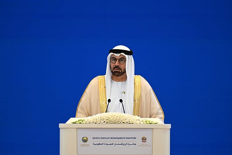 UAE Minister of Cabinet Affairs Mohammed Bin Abdullah Al Gergawi attends the Government Quality Award ceremony.