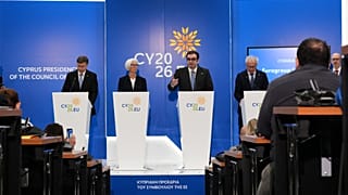 EU Commissioner for Economy Dombrovskis, ECB President Lagarde, President Eurogroup President Pierrakakis, Managing Director and the European Stability Mechanism Gramegna