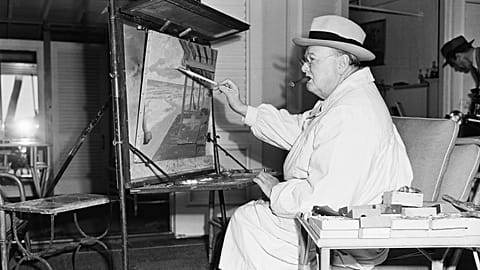 FILE: Winston Churchill putted his impressions on canvas during his visit to Miami Beach, Florida on Jan. 29, 1946