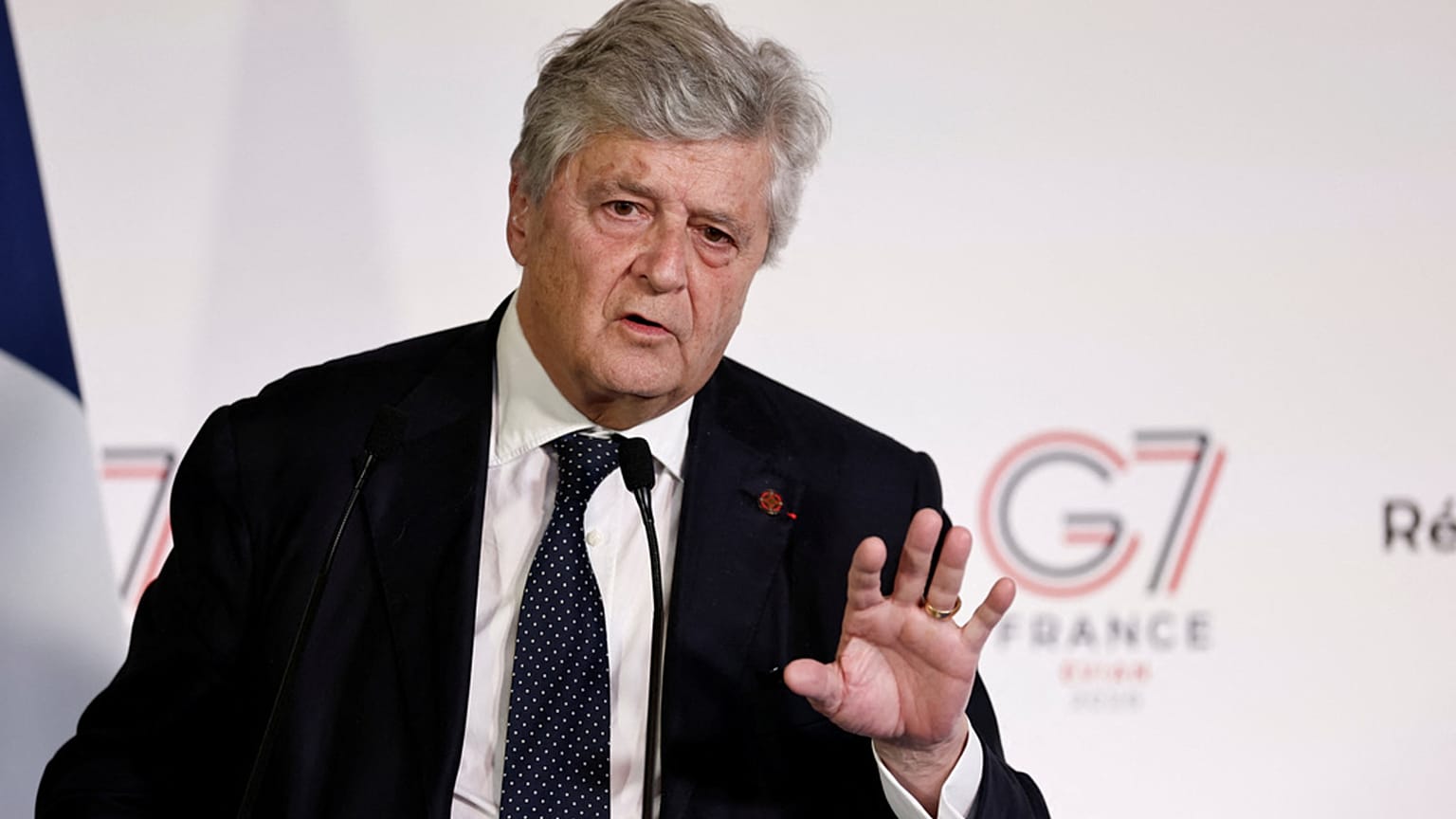 France's Trade Minister Nicolas Forissier speaks during a press conference at a meeting of G7 trade ministers in Paris, France, Wednesday, May 6, 2026
