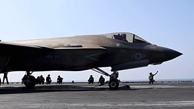 US F-35 taking off from an aircraft carrier, February 2026