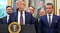 FILE - President Donald Trump speaks in the Oval Office of the White House, Sept. 2, 2025, in Washington, as Vice President JD Vance and Defense Secretary Pete Hegseth listen