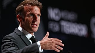Emmanuel Macron fait un discours en marge de la réunion des ministres des Finances du G7, Paris, le 19 mai 2026.