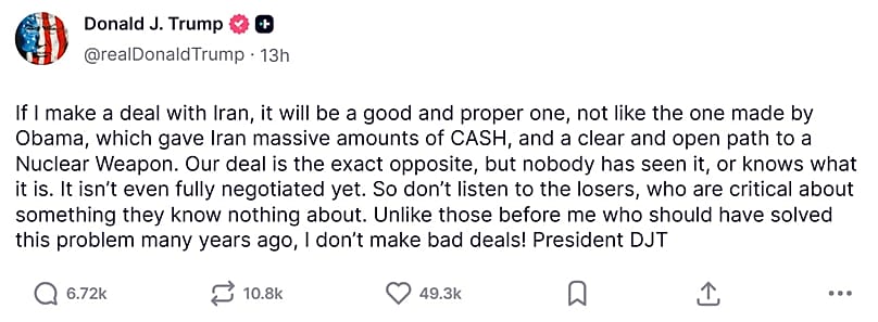 A screenshot of a post on US President Donald Trump's Truth Social account, 24 May, 2026