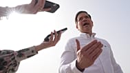 United States Secretary of State Marco Rubio speaks to the journalists before boarding his plane at Indira Gandhi International Airport in New Delhi, India, Monday, May 25, 20