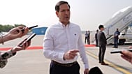 وزير الخارجية الأميركي ماركو روبيو يتحدث إلى الصحافيين قبل صعوده إلى طائرته في مطار أنديرا غاندي الدولي في نيودلهي، الهند، الاثنين 25 مايو/أيار 2026