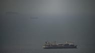 The Jordan-flagged cargo ship "Baghdad" sails in the Persian Gulf towards the Strait of Hormuz in the United Arab Emirates, 22 April 2026