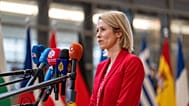 European Union foreign policy chief Kaja Kallas speaks with the media as she arrives for a meeting of EU foreign ministers at the European Council building, Monday, 2026. 