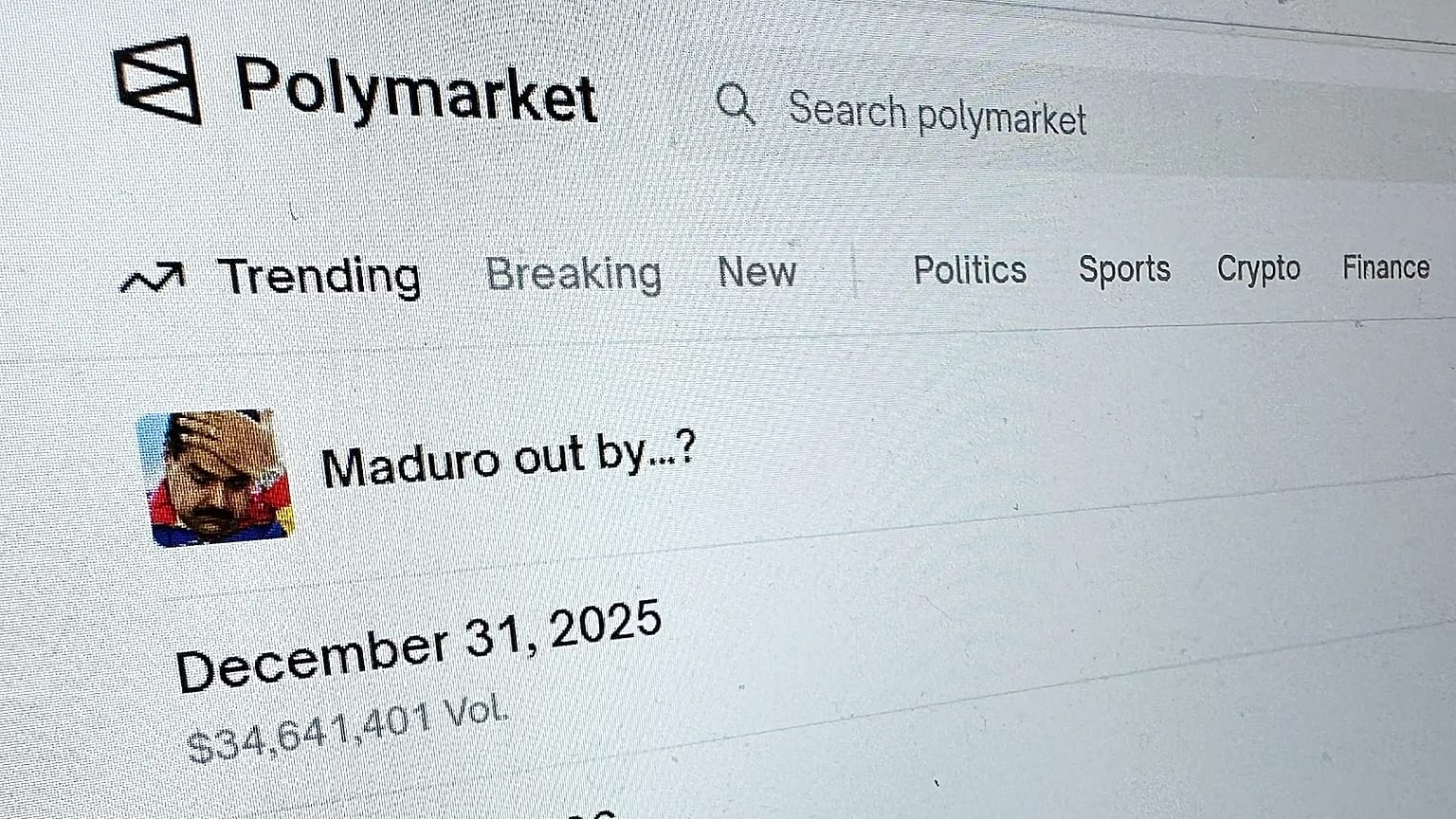 El sitio web Polymarket se muestra en una pantalla del 11 de enero de 2026, en Nueva York.
