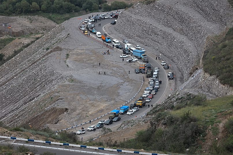 Ethnic Armenians flee Nagorno-Karabakh to Kornidzor in Armenia's Syunik region, 26 September, 2023