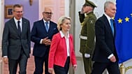 Latvian President Edgars Rinkevics, European Commission President Ursula von der Leyen, Estonian President Alar Karis, and Lithuanian President Gitanas Nauseda