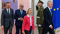 Latvian President Edgars Rinkevics, European Commission President Ursula von der Leyen, Estonian President Alar Karis, and Lithuanian President Gitanas Nauseda