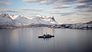 The French navy frigate Normandie patrols in a Norwegian fjord, north of the Arctic circle, Wednesday March 6, 2024.