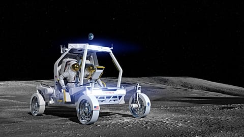 This rendering shows Astrolab’s CLV-1 rover on the lunar surface. 