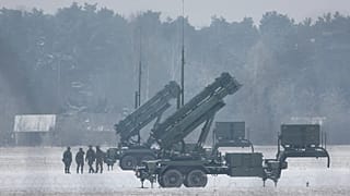 Patriot missile launchers acquired from the US seen deployed in Warsaw, 6 February, 2023