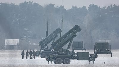 Patriot missile launchers acquired from the US seen deployed in Warsaw, 6 February, 2023