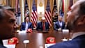 El presidente Donald Trump con secretarios de Estado Marco Rubio y de Defensa Pete Hegseth habla en reunión de Gabinete en la Casa Blanca el 27 de mayo de 2026
