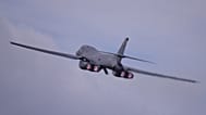 A US B1 Lancer bomber takes off from RAF Fairford, England, Thursday, March 26, 2026. (AP Photo/Alastair Grant)