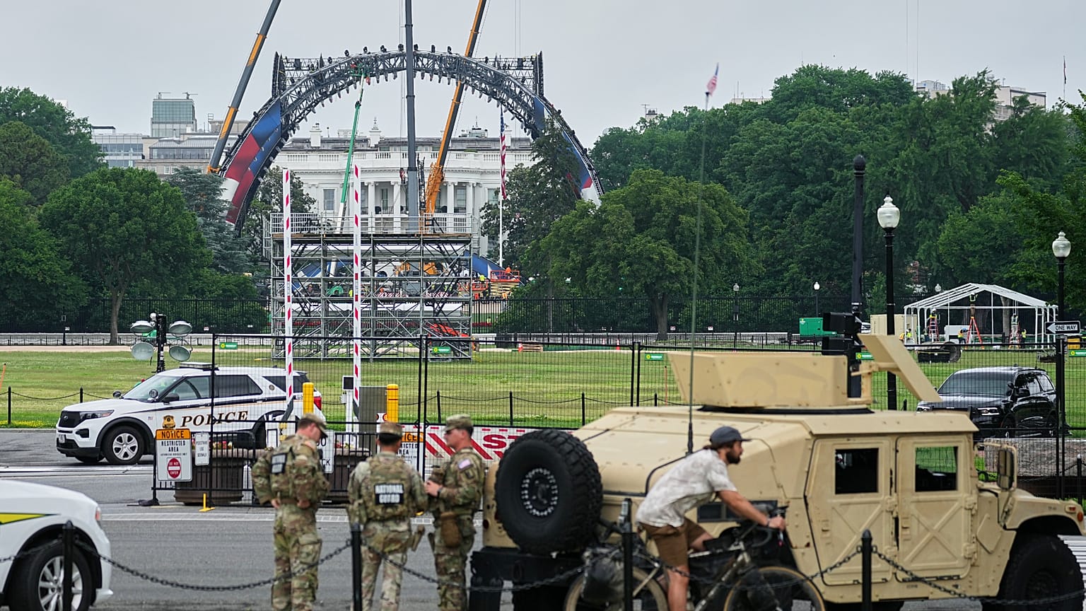 Construction continues at the White House to build a temporary structure for next month's Ultimate Fighting Championship (UFC)