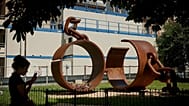 A statue titled 'Chains' created by French artist Driss Sans-Arcidet in a Paris park, 27 May, 2026