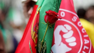 Socialist Party flag during a campaign event in Almada, 8 March 2024
