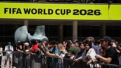 Fans gather for a FIFA World Cup Trophy Tour event at Nathan Phillips Square in Toronto, 25 May 2026
