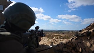 An Israeli soldier occupies a military position overlooking the so-called yellow line in the central Gaza Strip, 26 May, 2026
