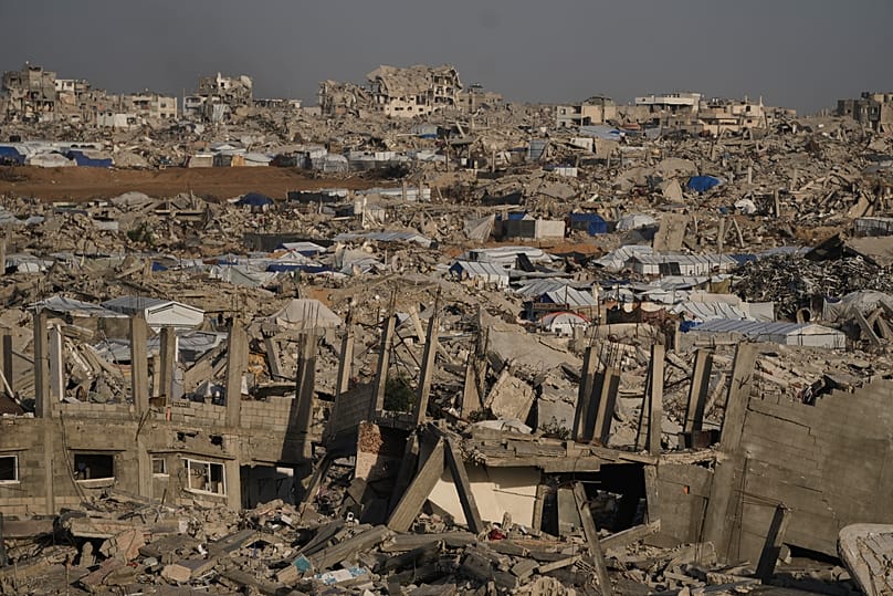 Tents are scattered among the widespread destruction in Jabalia, 7 December, 2025