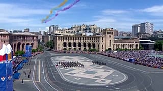 Soldiers marching during military parade in the capital Yerevan 